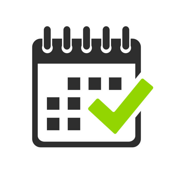 Calendar and check mark vector icon on white background